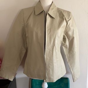 Vintage Ivory Leather Blazer Jacket.